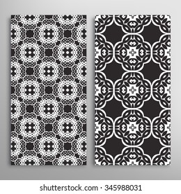 Black and white vertical seamless geometric patterns set with hand drawn texture for fabric or paper print, invitations or cards design. Vector collection
