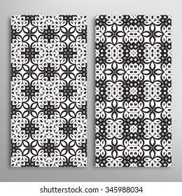 Black and white vertical seamless geometric patterns set with hand drawn texture for fabric or paper print, invitations or cards design. Vector collection