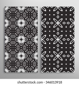 Black and white vertical seamless geometric patterns set with hand drawn texture for fabric or paper print, invitations or cards design. Vector collection