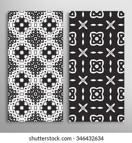 Black and white vertical seamless geometric patterns set with hand drawn texture for fabric or paper print, invitations or cards design. Vector collection