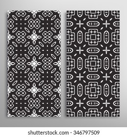 Black and white vertical seamless geometric patterns set with hand drawn texture for fabric or paper print, invitations or cards design. Vector collection