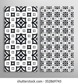 Black and white vertical seamless geometric patterns set with hand drawn texture for fabric or paper print, invitations or cards design. Vector collection