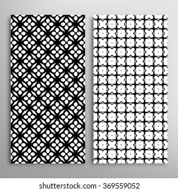 Black and white vertical seamless geometric patterns set, repeating texture for fabric or paper print, invitations or cards design. Vector collection