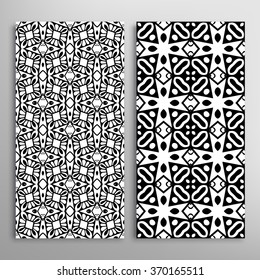 Black and white vertical seamless geometric patterns set with hand drawn texture for fabric or paper print, invitations or cards design. Vector collection