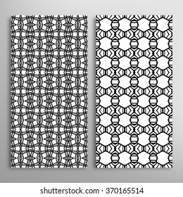 Black and white vertical seamless geometric patterns set with hand drawn texture for fabric or paper print, invitations or cards design. Vector collection