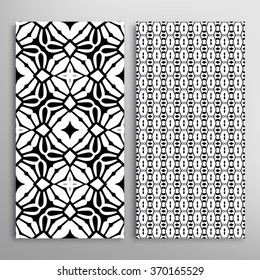 Black and white vertical seamless geometric patterns set with hand drawn texture for fabric or paper print, invitations or cards design. Vector collection