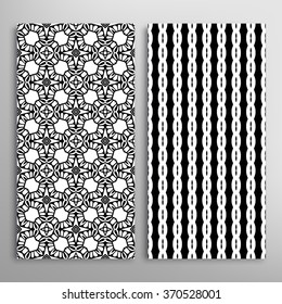 Black and white vertical seamless geometric patterns set with hand drawn texture for fabric or paper print, invitations or cards design. Vector collection