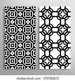 Black and white vertical seamless geometric patterns set with hand drawn texture for fabric or paper print, invitations or cards design. Vector collection