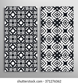 Black and white vertical seamless geometric patterns set with hand drawn texture for fabric or paper print, invitations or cards design. Vector collection