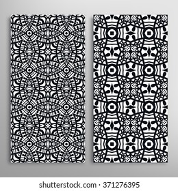 Black and white vertical seamless geometric patterns set with hand drawn texture for fabric or paper print, invitations or cards design. Vector collection