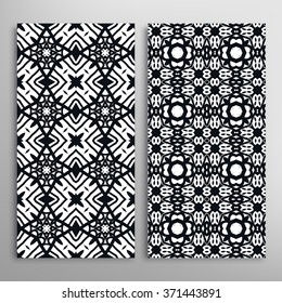 Black and white vertical seamless geometric patterns set with hand drawn texture for fabric or paper print, invitations or cards design. Tribal ethnic arabic, islam, indian ornament, vector collection