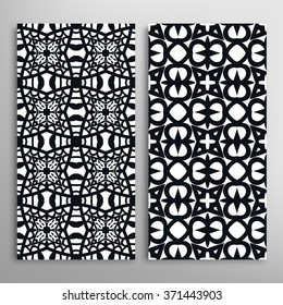 Black and white vertical seamless geometric patterns set with hand drawn texture for fabric or paper print, invitations or cards design. Tribal ethnic arabic, islam, indian ornament, vector collection
