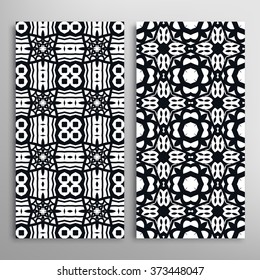 Black and white vertical seamless geometric patterns set with hand drawn doodle sketch texture for fabric or paper print, invitations or cards design. Vector collection