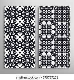 Black and white vertical seamless geometric patterns set with hand drawn doodle sketch texture for fabric or paper print, invitations or cards design. Vector collection