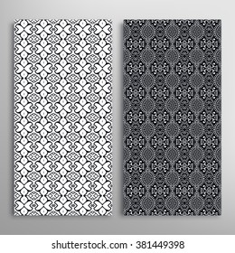 Black and white vertical seamless geometric patterns set with hand drawn texture for fabric or paper print, invitations or cards design. Vector collection