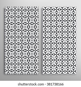 Black and white vertical seamless geometric patterns set with hand drawn texture for fabric or paper print, invitations or cards design. Vector collection