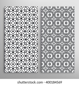 Black and white vertical seamless geometric patterns set with hand drawn doodle sketch texture for fabric or paper print, invitations or cards design. Vector collection