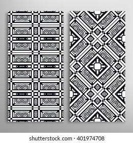 Black and white vertical seamless geometric patterns set with hand drawn sketch texture for fabric or paper print, invitations or cards design. Vector collection