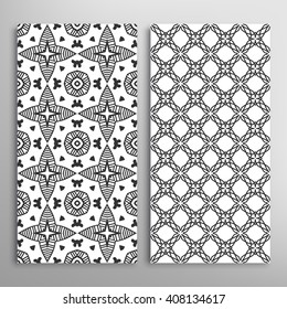 Black and white vertical seamless geometric patterns set with hand drawn doodle sketch texture for fabric or paper print, invitations or cards design. Vector collection