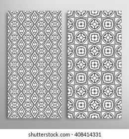 Black and white vertical seamless geometric patterns set with hand drawn doodle sketch texture for fabric or paper print, invitations or cards design. Vector collection