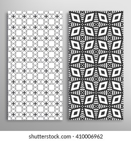 Black and white vertical seamless geometric patterns set with hand drawn doodle sketch texture for fabric or paper print, invitations or cards design. Vector collection