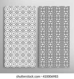 Black and white vertical seamless geometric patterns set with hand drawn doodle sketch texture for fabric or paper print, invitations or cards design. Vector collection