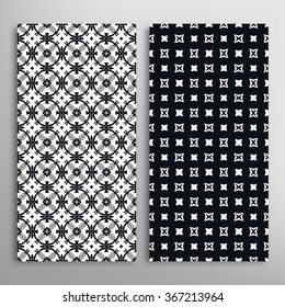 Black and white vertical seamless simple geometric patterns set with hand drawn texture for fabric or paper print, invitations or cards design. Vector collection