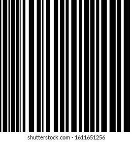 Black and white vertical stripes abstract background. Seamless pattern with asymmetrical geometric ornament. Lines wallpaper. Digital paper for scrapbook, textile print, page fill. Vector illustration