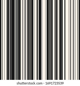 Schwarz-Weiß vertikale Streifen Muster. Einfache Vektorillustration nahtlose Textur mit dünner Linie. Moderner abstrakter, geometrischer, gestreifter Hintergrund. Monochrome Wiederholung für Druck, Textilien, Tapeten, Gewebe