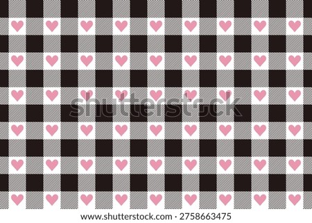 Black And White Vichy Background With Pink Heart. Gingham Seamless Pattern. Valentines Day Print.