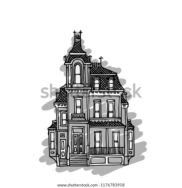 Стоковая векторная графика «Black White Victorian House Vector