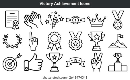Black and White Victory Achievement Icons Set