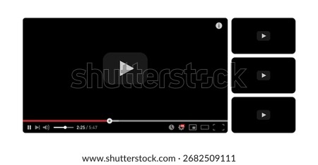 Black and white video player concept template for web and mobile apps flat style isolated on white background. Vector illustration