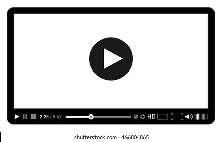 Black and white video player template for web and mobile apps flat style. Vector illustration