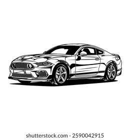 Black and White view car illustration for conceptual design