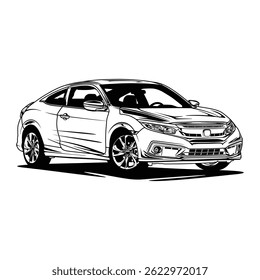 Black and White view car illustration for conceptual design