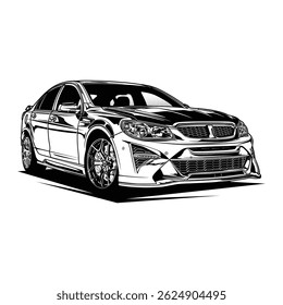 Black and White view car illustration for conceptual design