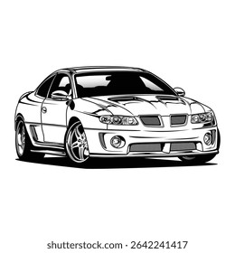 Black and White view car illustration for conceptual design