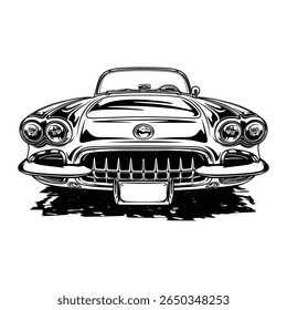 Ilustración clásica del coche de la vista en blanco y negro