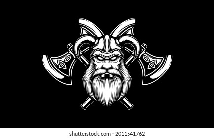 Black and white viking with axe vector