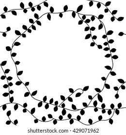 Black and white vine leaves circle frame, vector