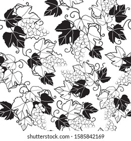 Black and white vine seamless pattern vector illustration
