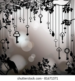 Black and white vintage background with keys