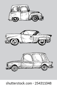 black and white vintage car vector set