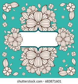 Black and white Vintage card with flowers.