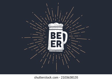 Schwarz-Weiß-Vintage-Zeichnung für Bierbar, Pub und trendige Bierthemen. Handgezeichneter Bär auf schwarzem Hintergrund. Print Beer for Poster, Menü, Aufkleber, T-Shirt. Vektorgrafik