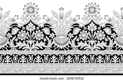 Black and white vintage floral border design