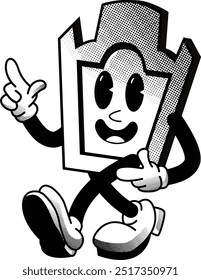 black and white vintage friendly gravestone mascot illustration, retro illustration with funny pose, for sticker or shirt illustration.