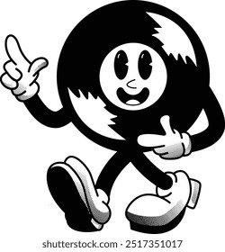 black and white vintage friendly vinyl record mascot illustration, retro illustration with funny pose, for sticker or shirt illustration.