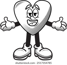 preto e branco vintage ilustração de amor engraçado, ilustração retro com pose e rosto engraçado, para etiqueta ou camisa ilustração.